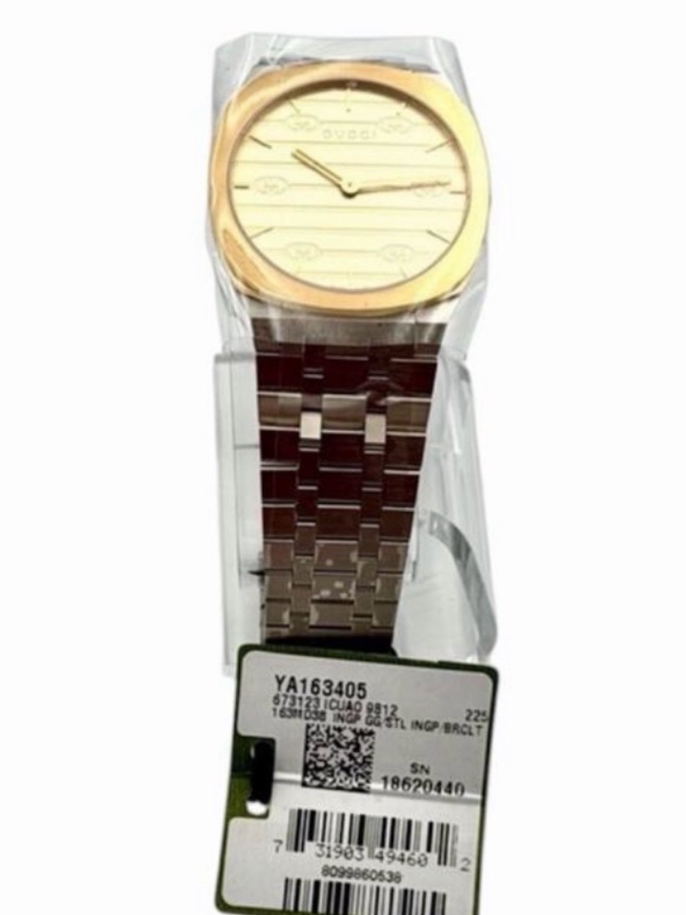 NWT Gucci 25H YA163405 18620440 Mens Steel Gold 38mm Full Set.